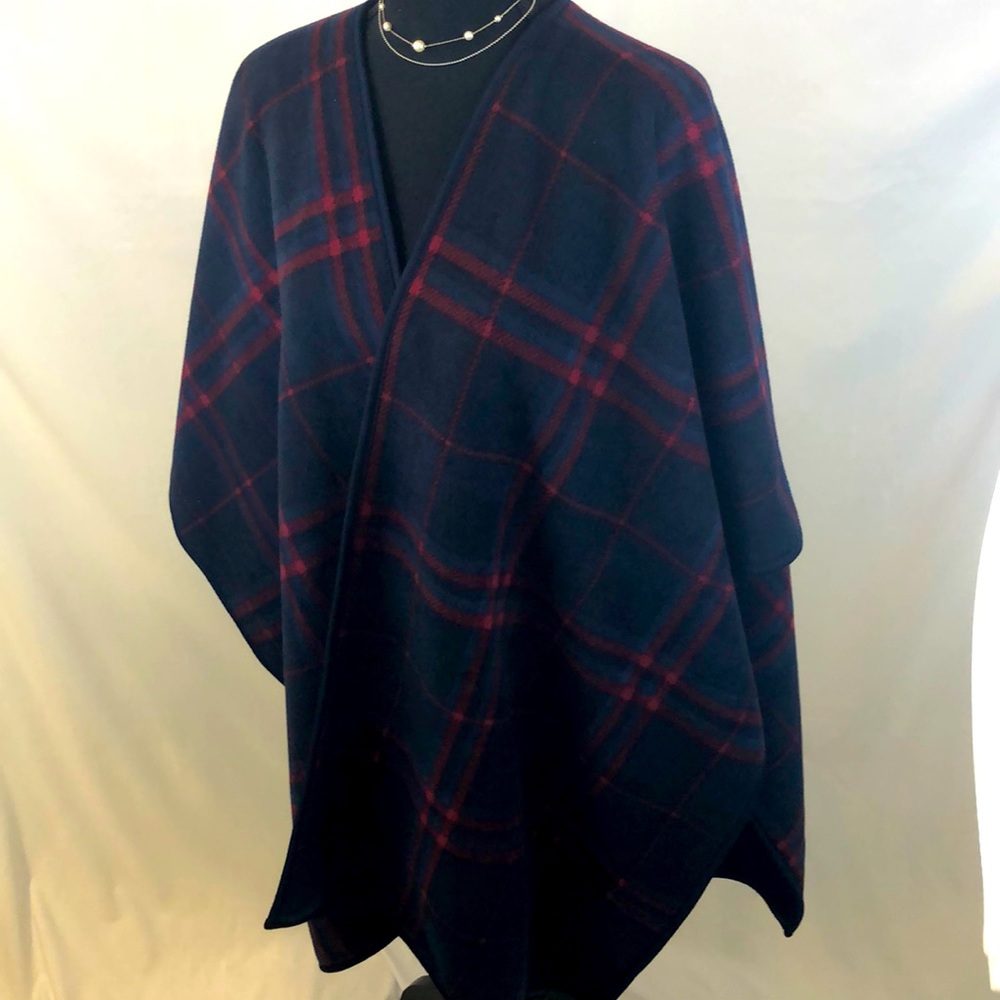 Blue and Red Plaid Poncho